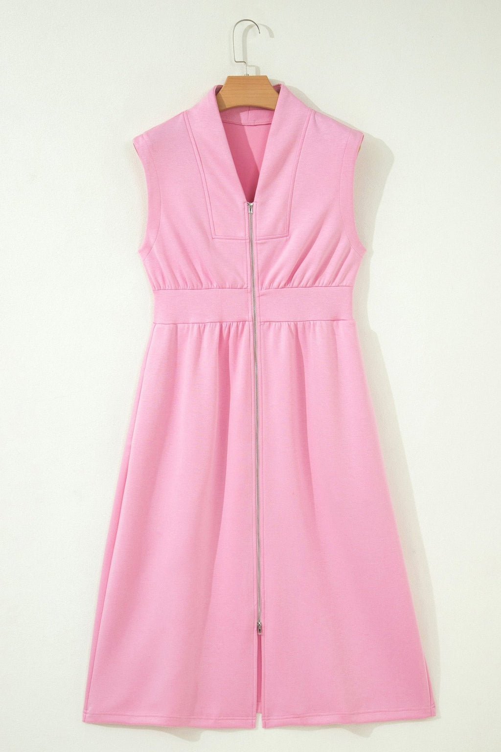 Solid Zip Up V-Neck Sleeveles Midi Dress - Rooted & Reckless Co.
