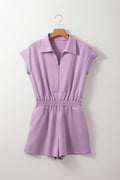 Solid Zipped Collar Short Sleeve High Waist Romper - Rooted & Reckless Co.