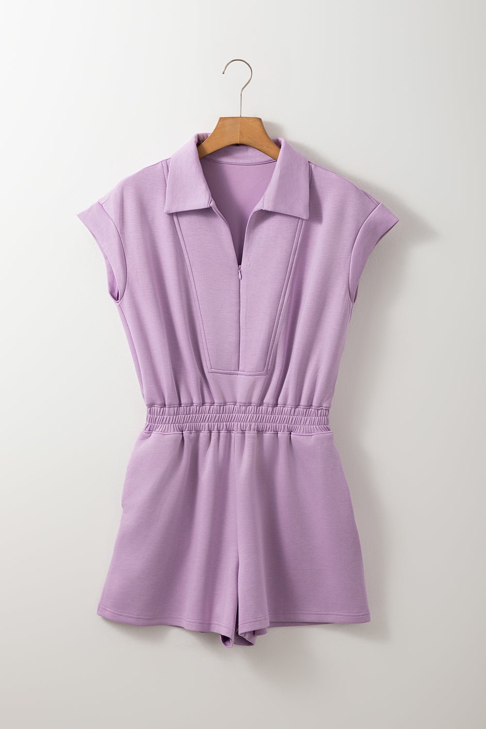 Solid Zipped Collar Short Sleeve High Waist Romper - Rooted & Reckless Co.