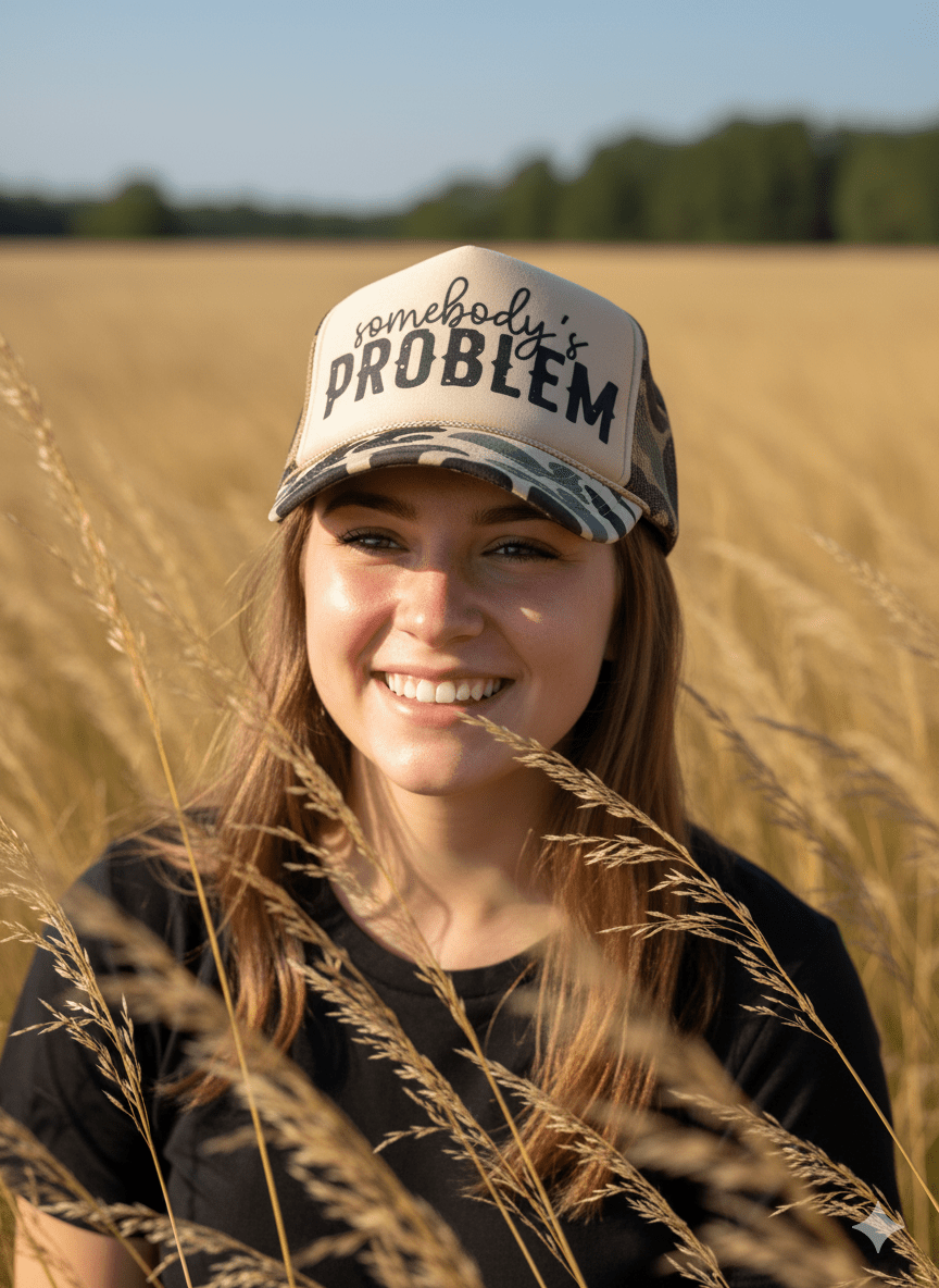 Somebody's Problem Camo Trucker Hat - Rooted & Reckless Co.