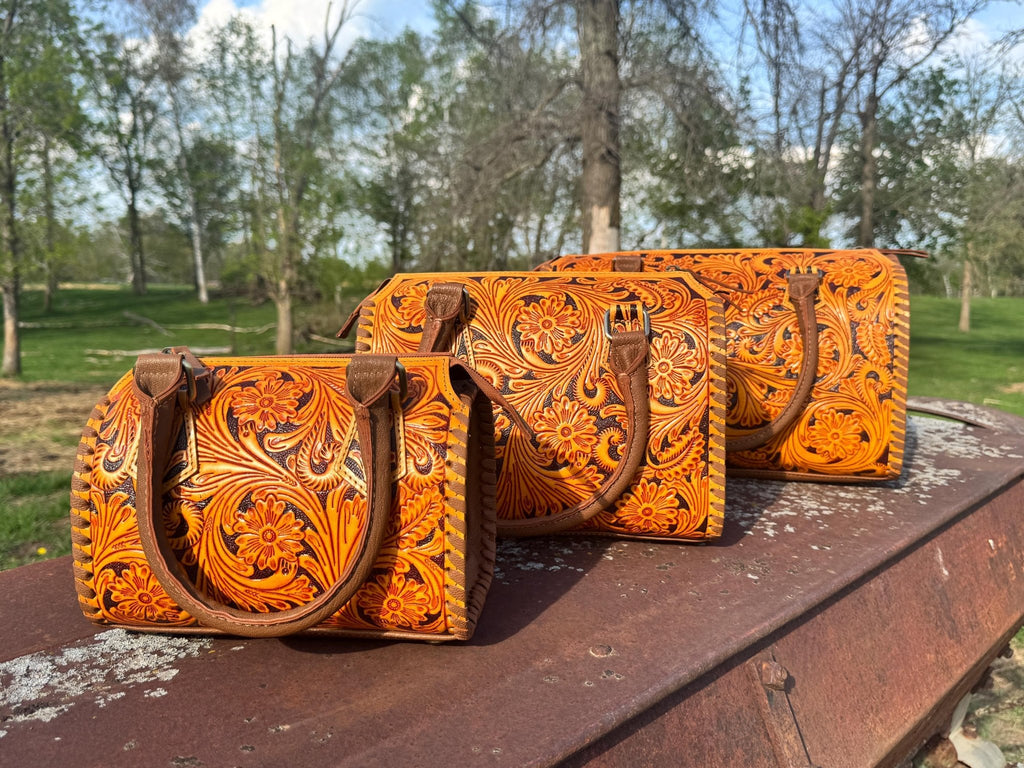 Sorrel Sunset Speedy Western Genuine Leather Barrel Bag Purse by Double B - Rooted & Reckless Co.