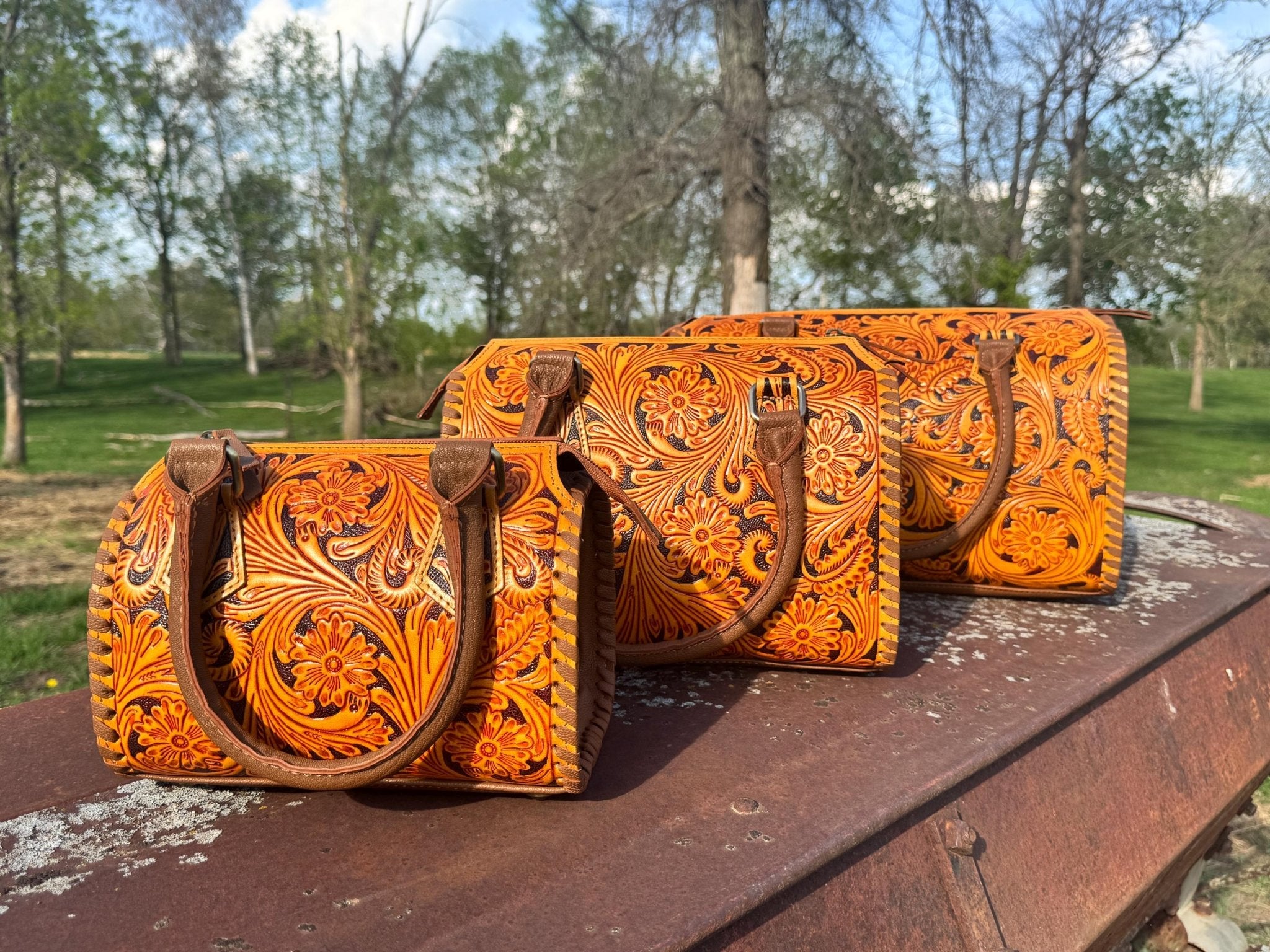 Sorrel Sunset Speedy Western Genuine Leather Barrel Bag Purse by Double B - Rooted & Reckless Co.