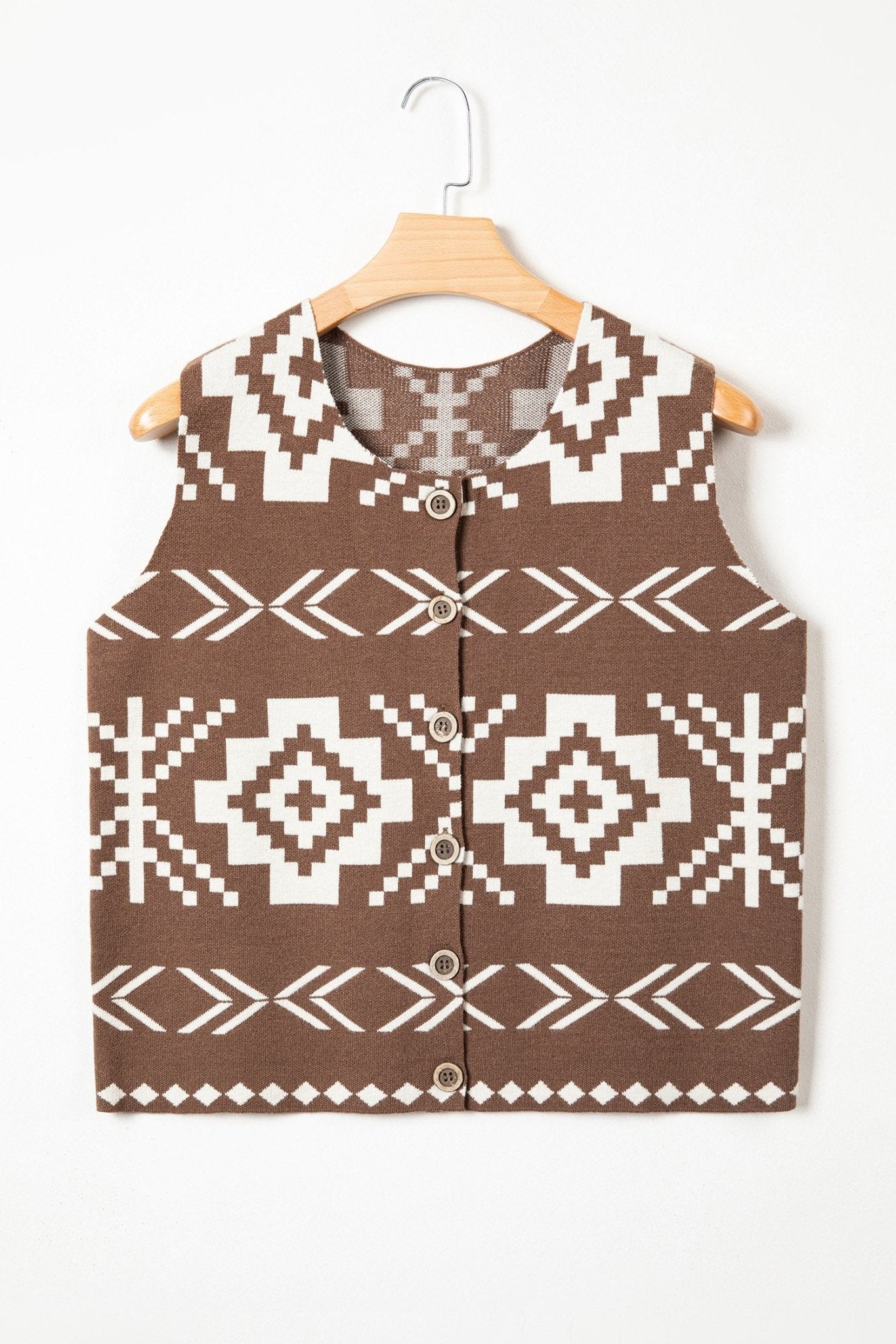 Southwestern Aztec Buttoned Sweater Vest - Rooted & Reckless Co.