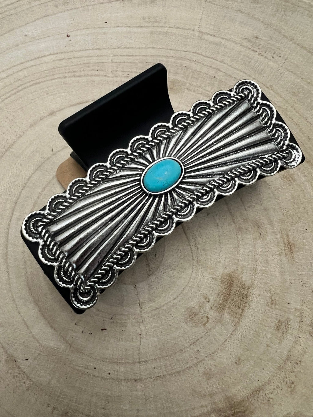 Southwestern Turquoise & Silver Concho Claw Clip — 4.5" Large Western Hair Statement - Rooted & Reckless Co.