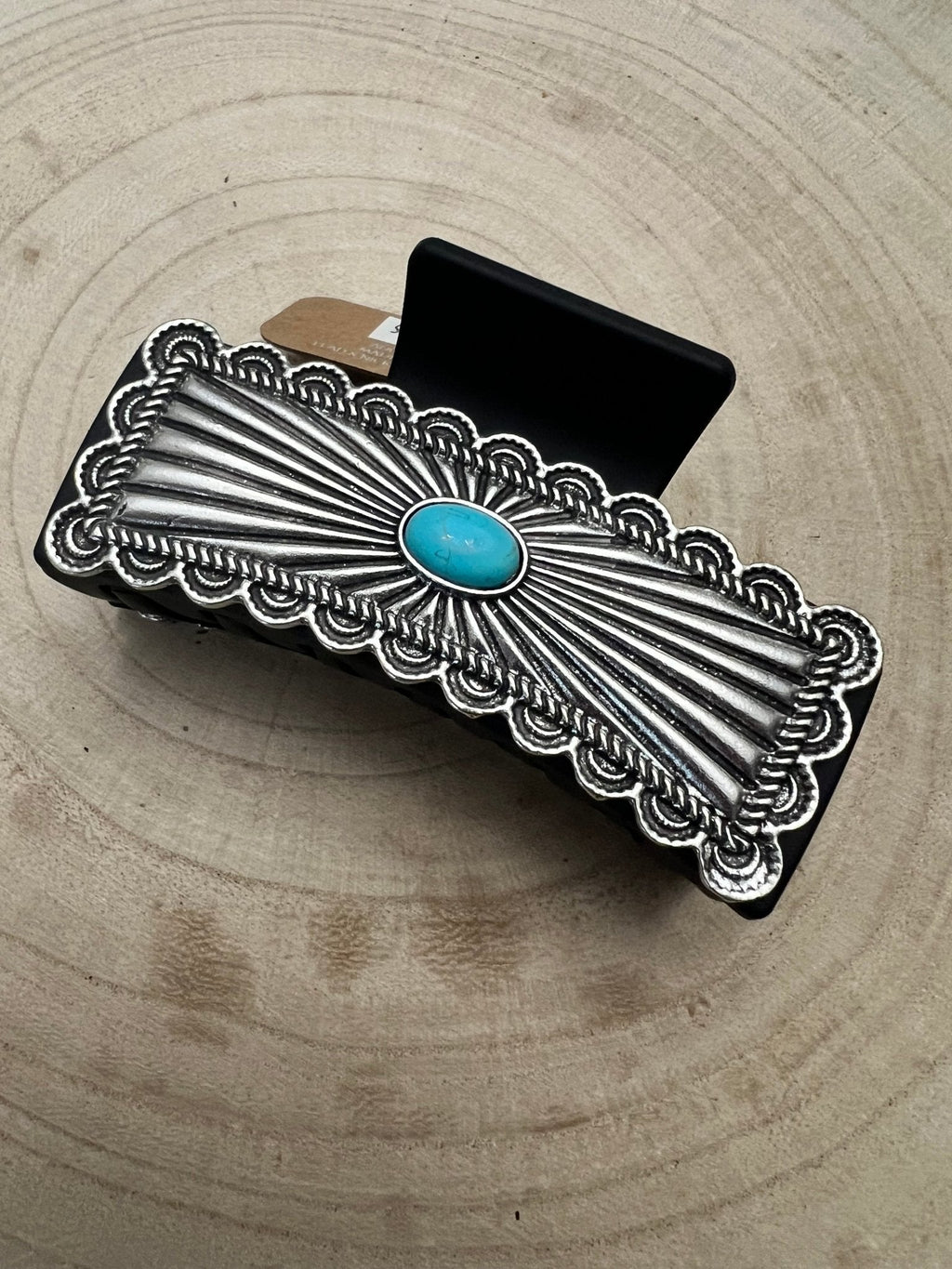 Southwestern Turquoise & Silver Concho Claw Clip — 4.5" Large Western Hair Statement - Rooted & Reckless Co.