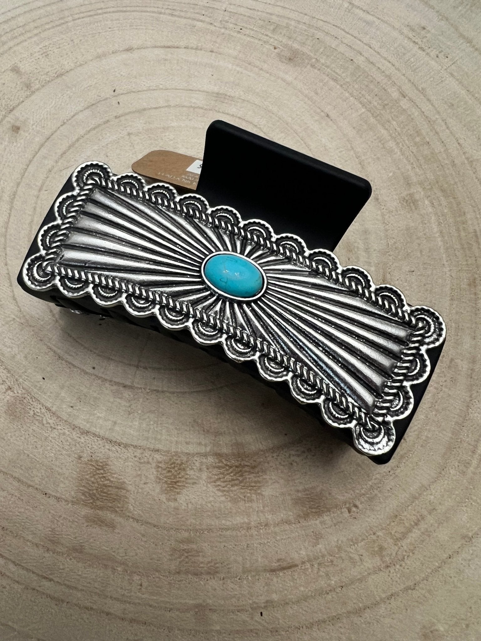 Southwestern Turquoise & Silver Concho Claw Clip — 4.5" Large Western Hair Statement - Rooted & Reckless Co.