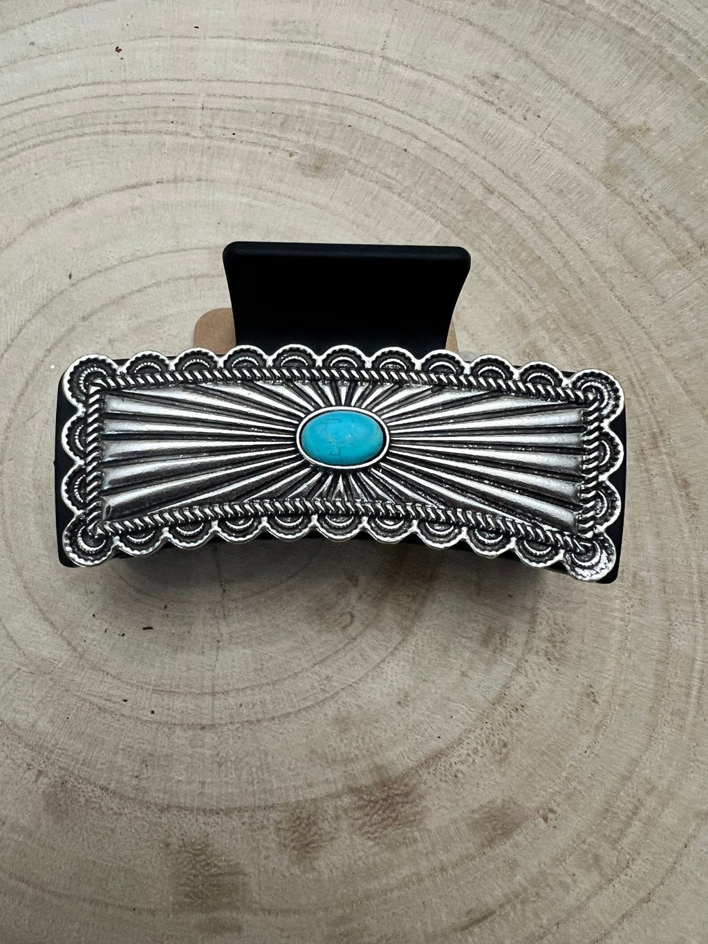 Southwestern Turquoise & Silver Concho Claw Clip — 4.5" Large Western Hair Statement - Rooted & Reckless Co.
