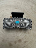 Southwestern Turquoise & Silver Concho Claw Clip — 4.5" Large Western Hair Statement - Rooted & Reckless Co.