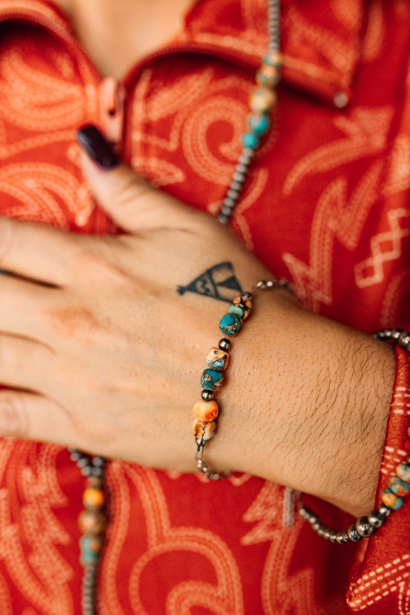 Spiny Oyster Turquoise Beaded Chain Bracelet - Rooted & Reckless Co.