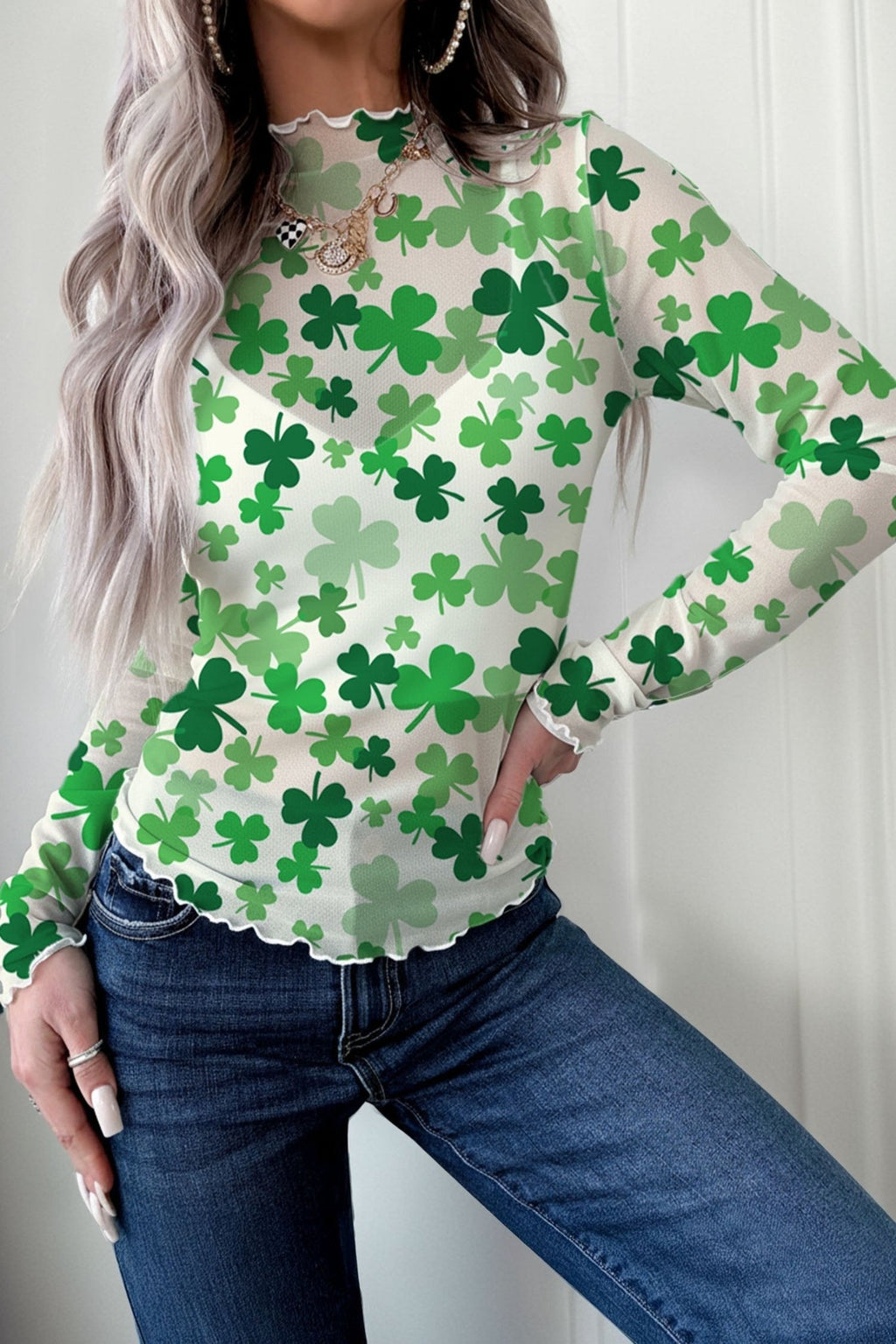 St Patrick Shamrock Lettuce Trim Mock Neck Top - Rooted & Reckless Co.