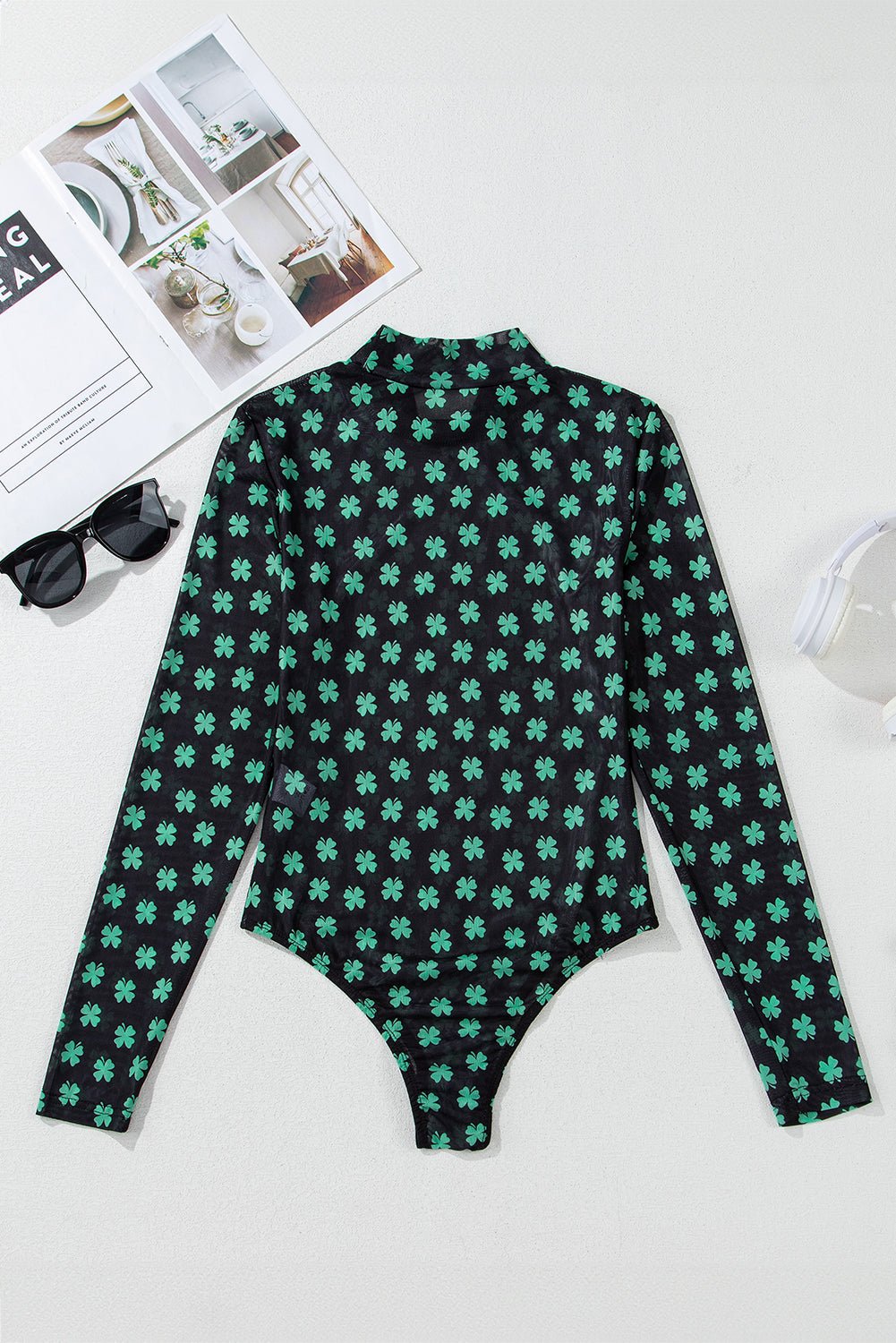 St Patrick Shamrock Mesh Long Sleeve Bodysuit - Rooted & Reckless Co.