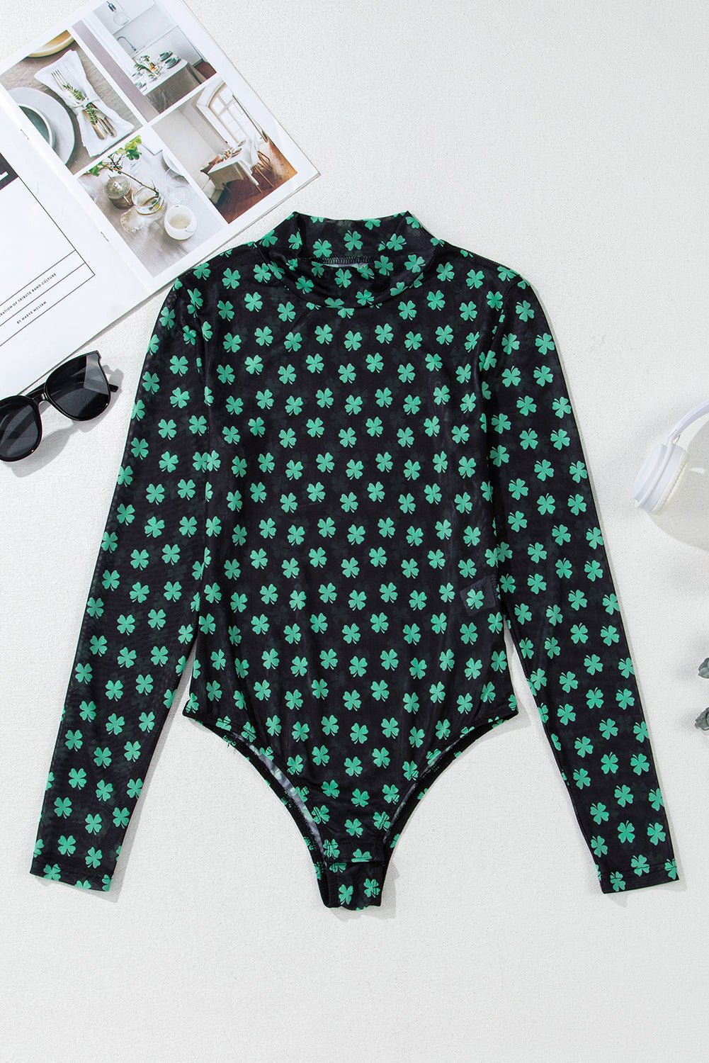 St Patrick Shamrock Mesh Long Sleeve Bodysuit - Rooted & Reckless Co.
