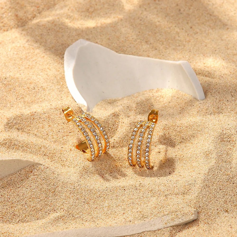Stainless Steel Inlaid Zircon C-Hoop Earrings - Rooted & Reckless Co.