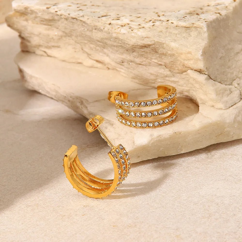 Stainless Steel Inlaid Zircon C-Hoop Earrings - Rooted & Reckless Co.