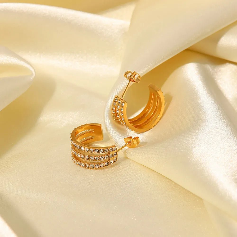Stainless Steel Inlaid Zircon C-Hoop Earrings - Rooted & Reckless Co.