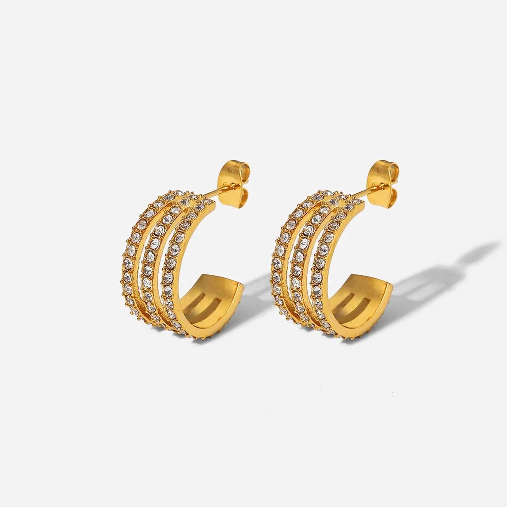 Stainless Steel Inlaid Zircon C-Hoop Earrings - Rooted & Reckless Co.