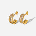 Stainless Steel Inlaid Zircon C-Hoop Earrings - Rooted & Reckless Co.
