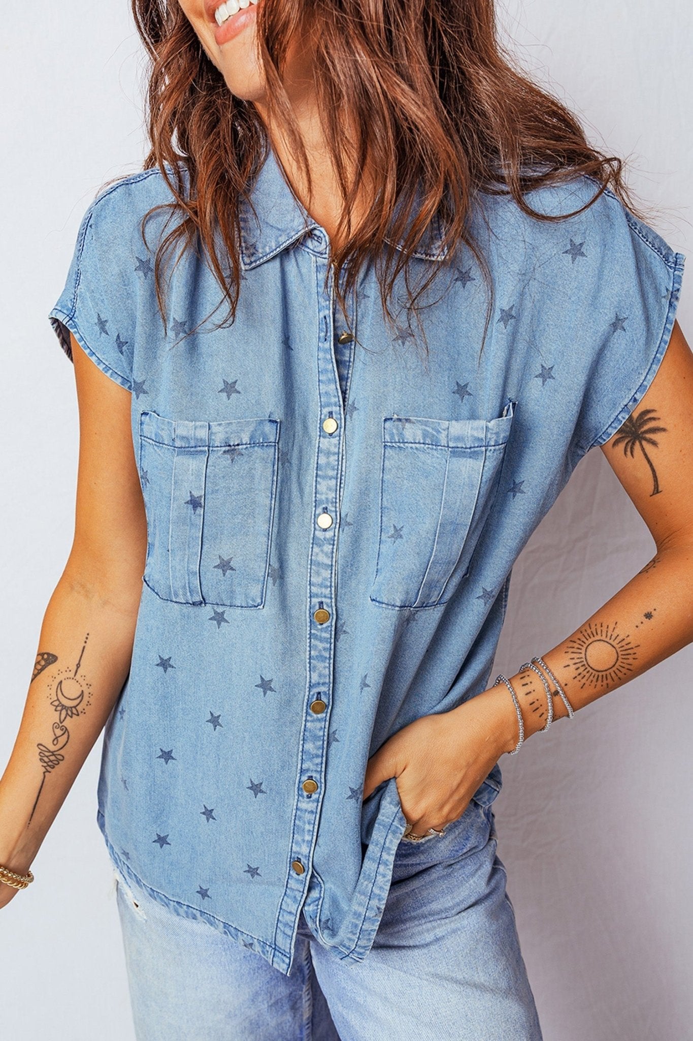 Star Denim Double Chest Pocket Short Sleeve Shirt - Rooted & Reckless Co.