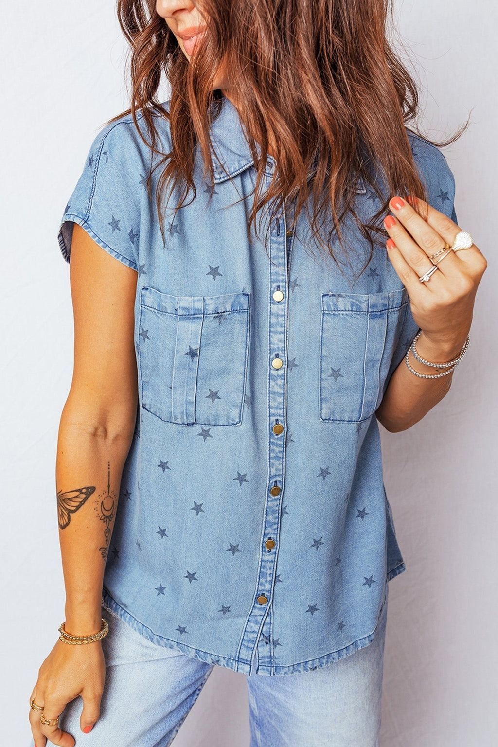 Star Denim Double Chest Pocket Short Sleeve Shirt - Rooted & Reckless Co.