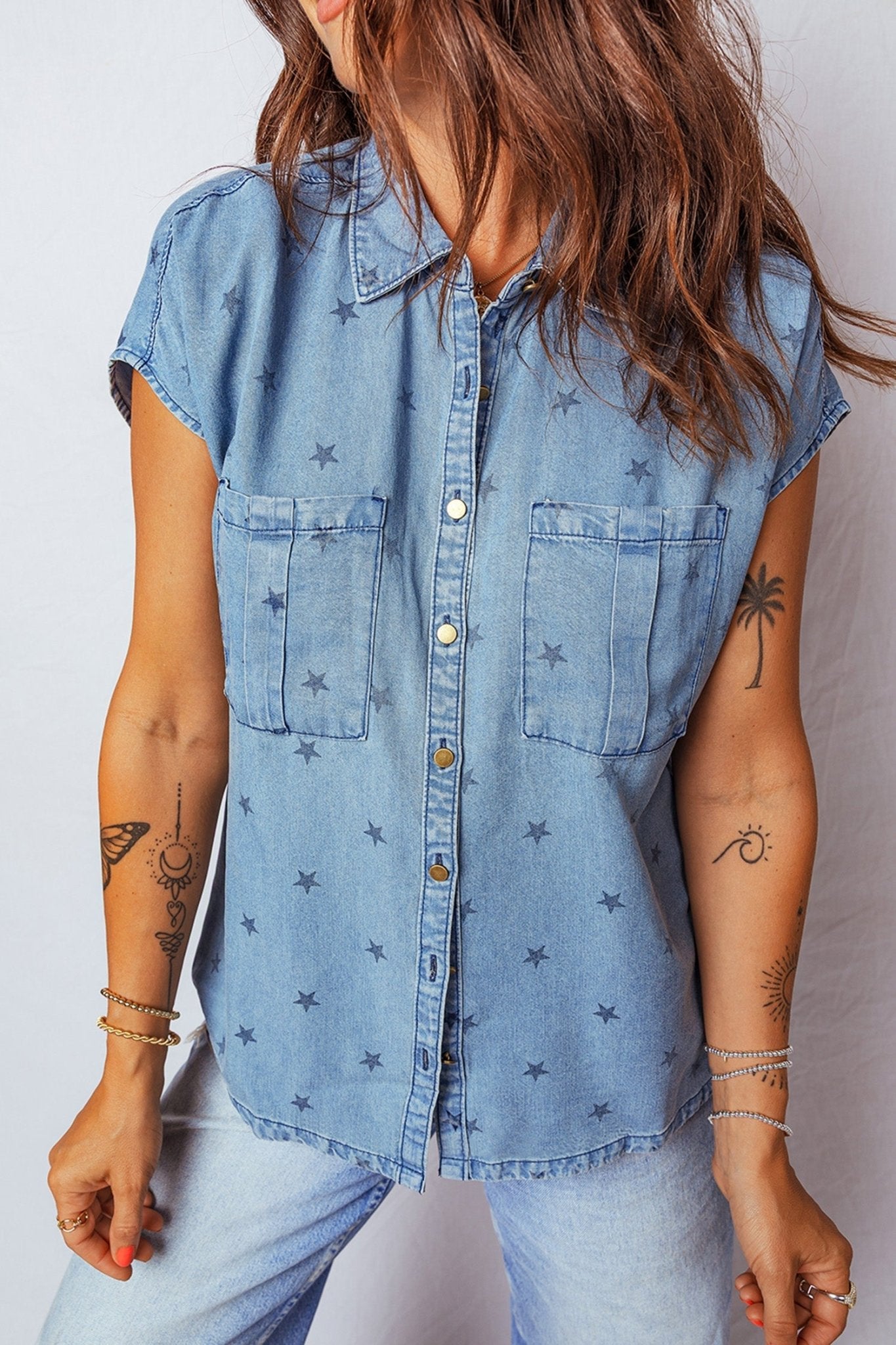 Star Denim Double Chest Pocket Short Sleeve Shirt - Rooted & Reckless Co.