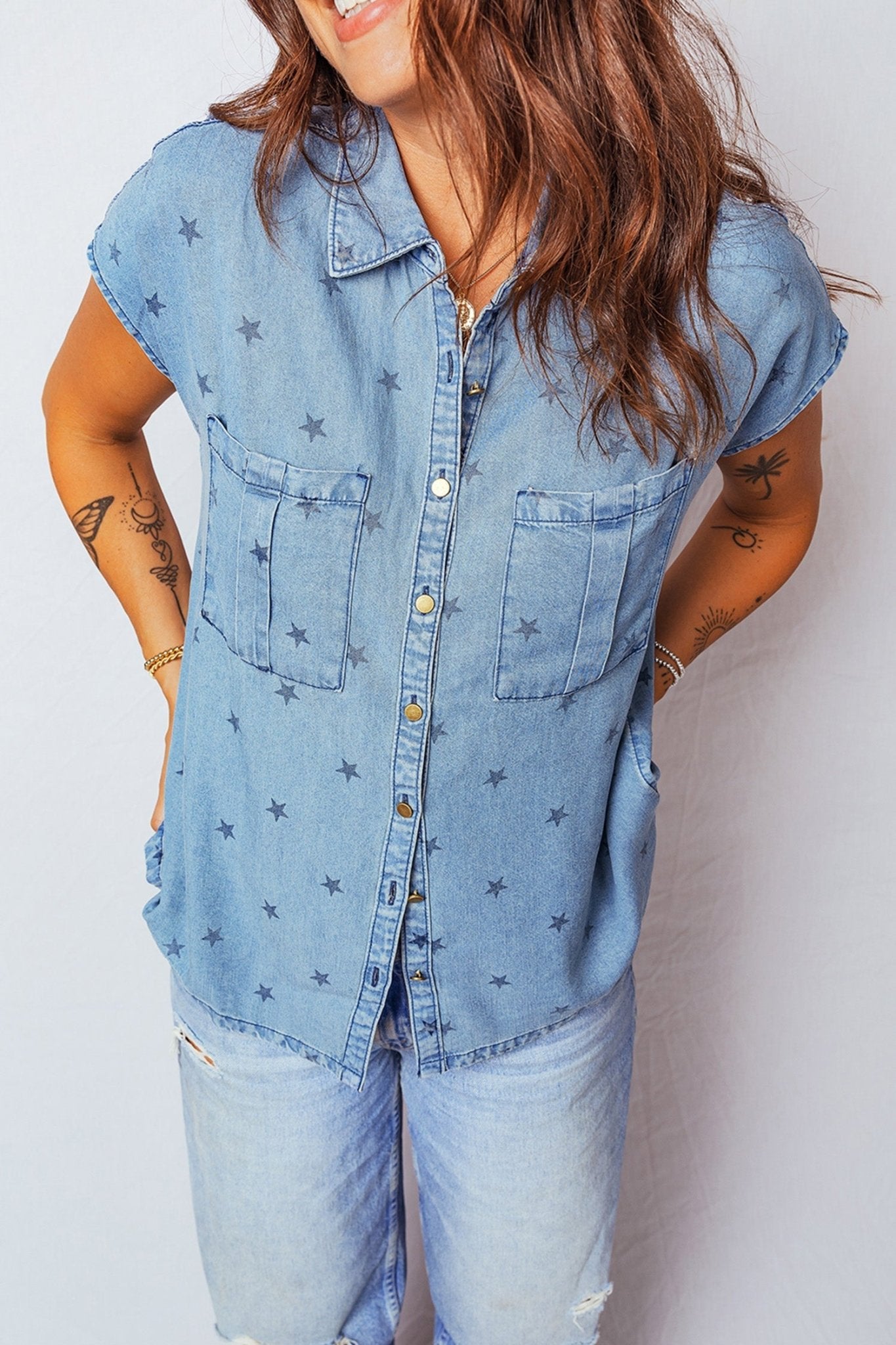 Star Denim Double Chest Pocket Short Sleeve Shirt - Rooted & Reckless Co.