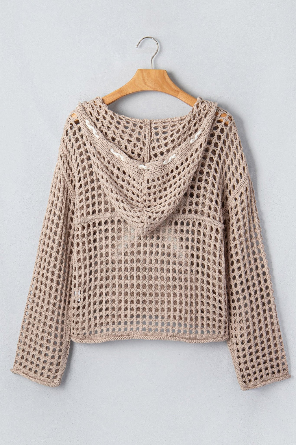 Star Patch Crochet Drawstring Hoodie Sweater - Rooted & Reckless Co.