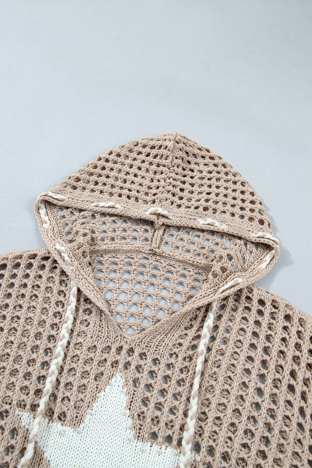 Star Patch Crochet Drawstring Hoodie Sweater - Rooted & Reckless Co.
