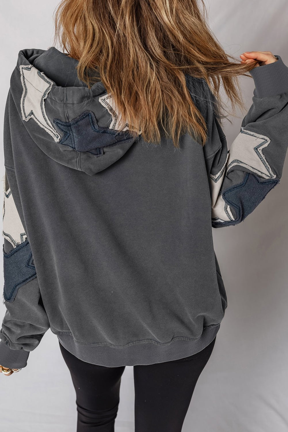 Star Patchwork Mineral Wash Kangaroo Pocket Hoodie - Rooted & Reckless Co.