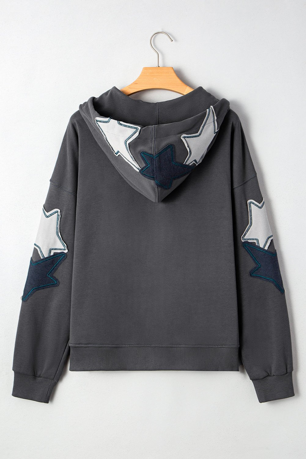 Star Patchwork Mineral Wash Kangaroo Pocket Hoodie - Rooted & Reckless Co.