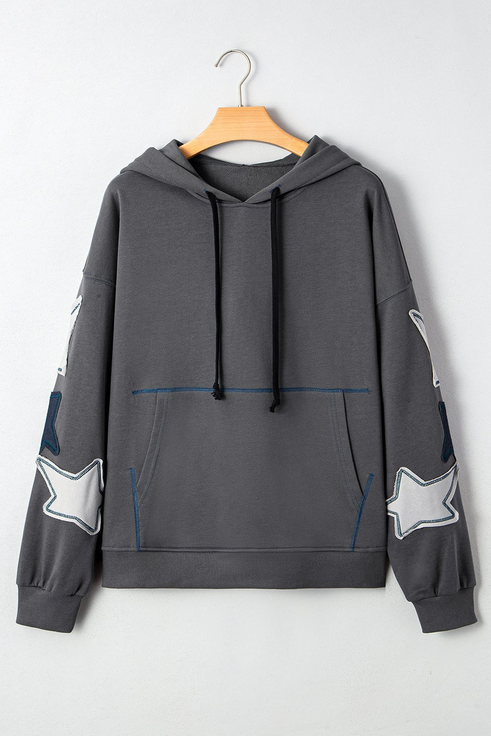 Star Patchwork Mineral Wash Kangaroo Pocket Hoodie - Rooted & Reckless Co.