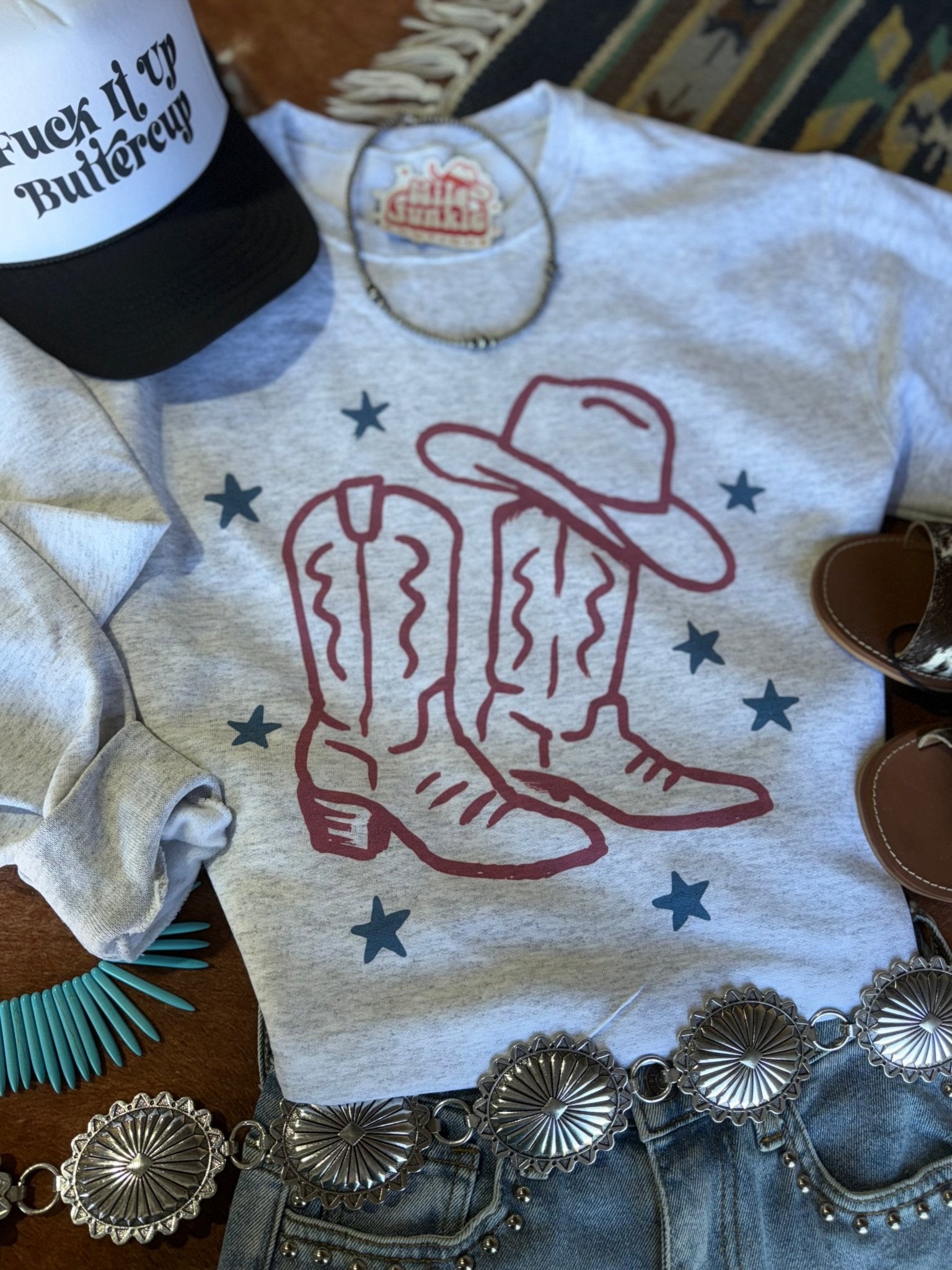 Star Spangled Boots Graphic Sweatshirt - Rooted & Reckless Co.