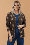 Star Stripe Trim Long Sleeve Open Front Cardigan - Rooted & Reckless Co.