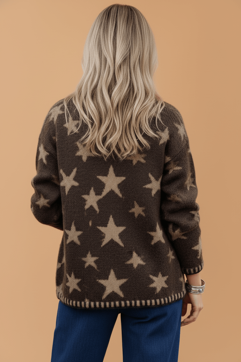 Star Stripe Trim Long Sleeve Open Front Cardigan - Rooted & Reckless Co.