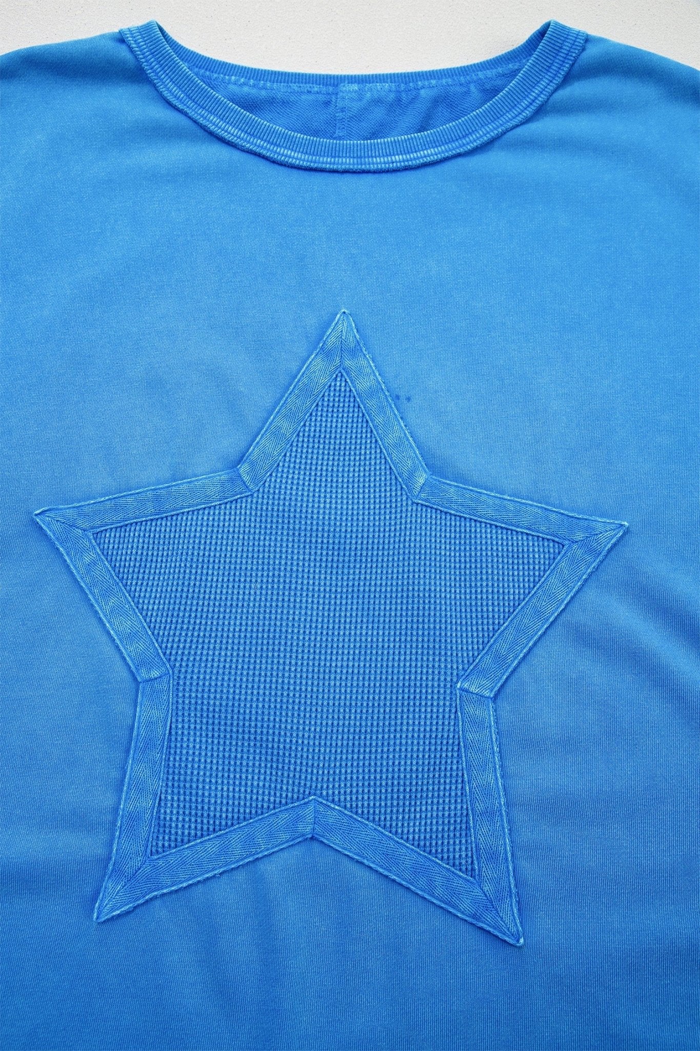 Star Waffle Knit Patchwork Mineral Wash Tee - Rooted & Reckless Co.