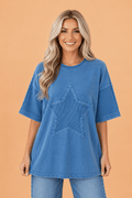 Star Waffle Knit Patchwork Mineral Wash Tee - Rooted & Reckless Co.