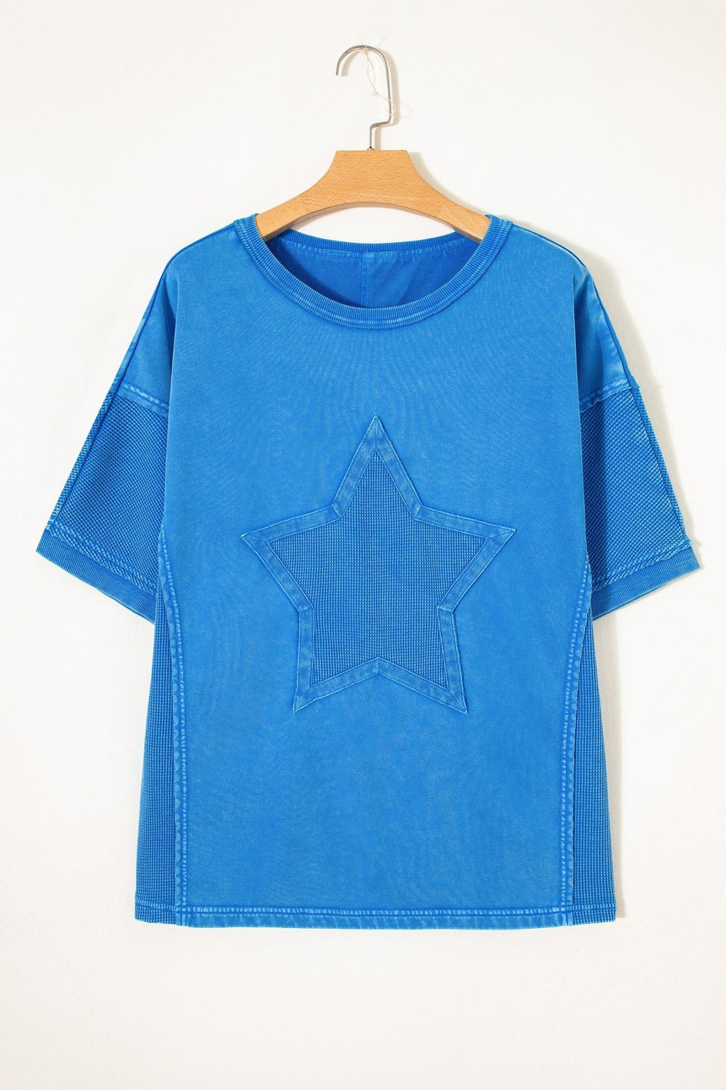 Star Waffle Knit Patchwork Mineral Wash Tee - Rooted & Reckless Co.