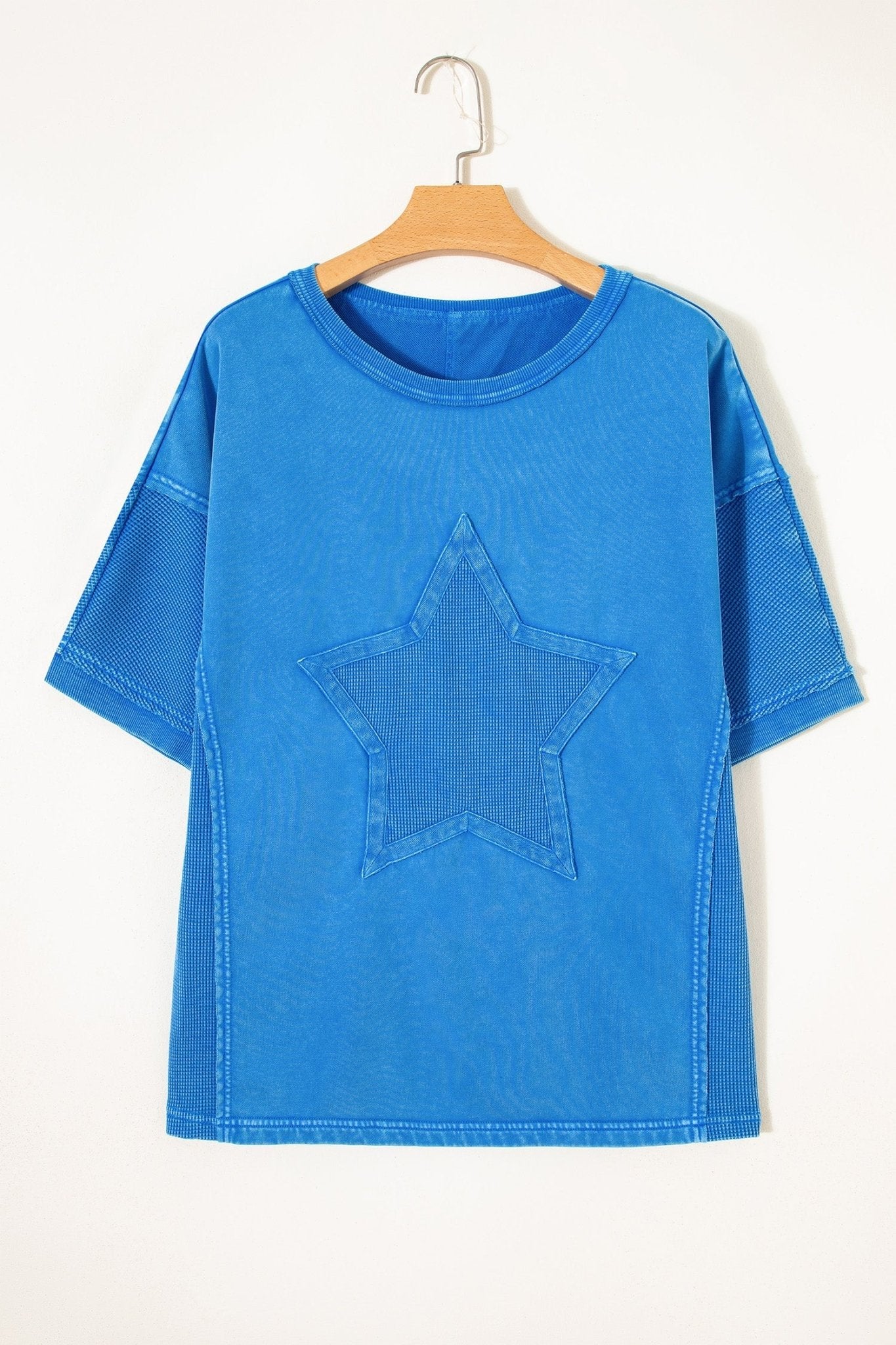 Star Waffle Knit Patchwork Mineral Wash Tee - Rooted & Reckless Co.