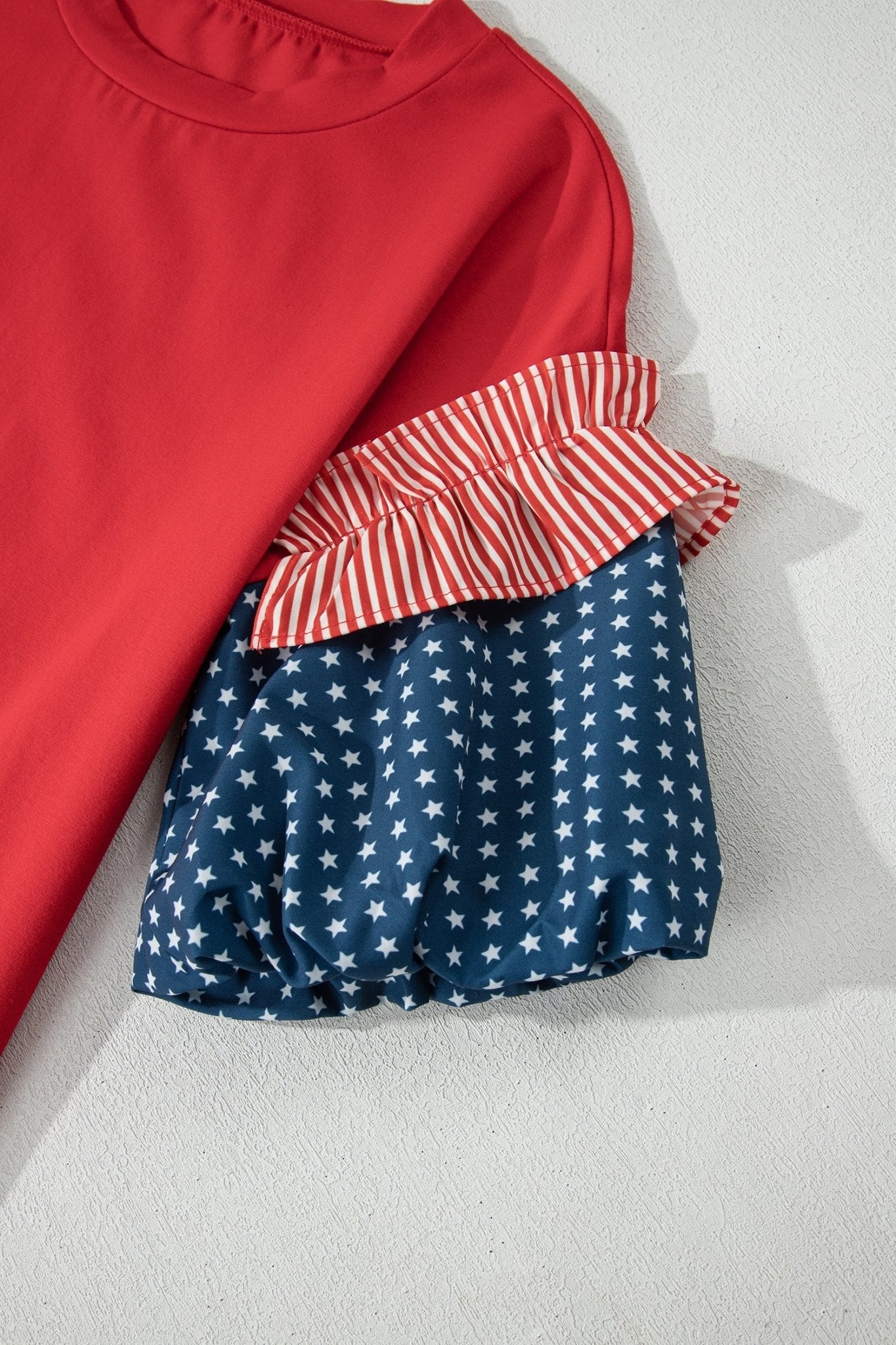 Stars & Stripe Patchwork Short Puff Sleeve Top - Rooted & Reckless Co.