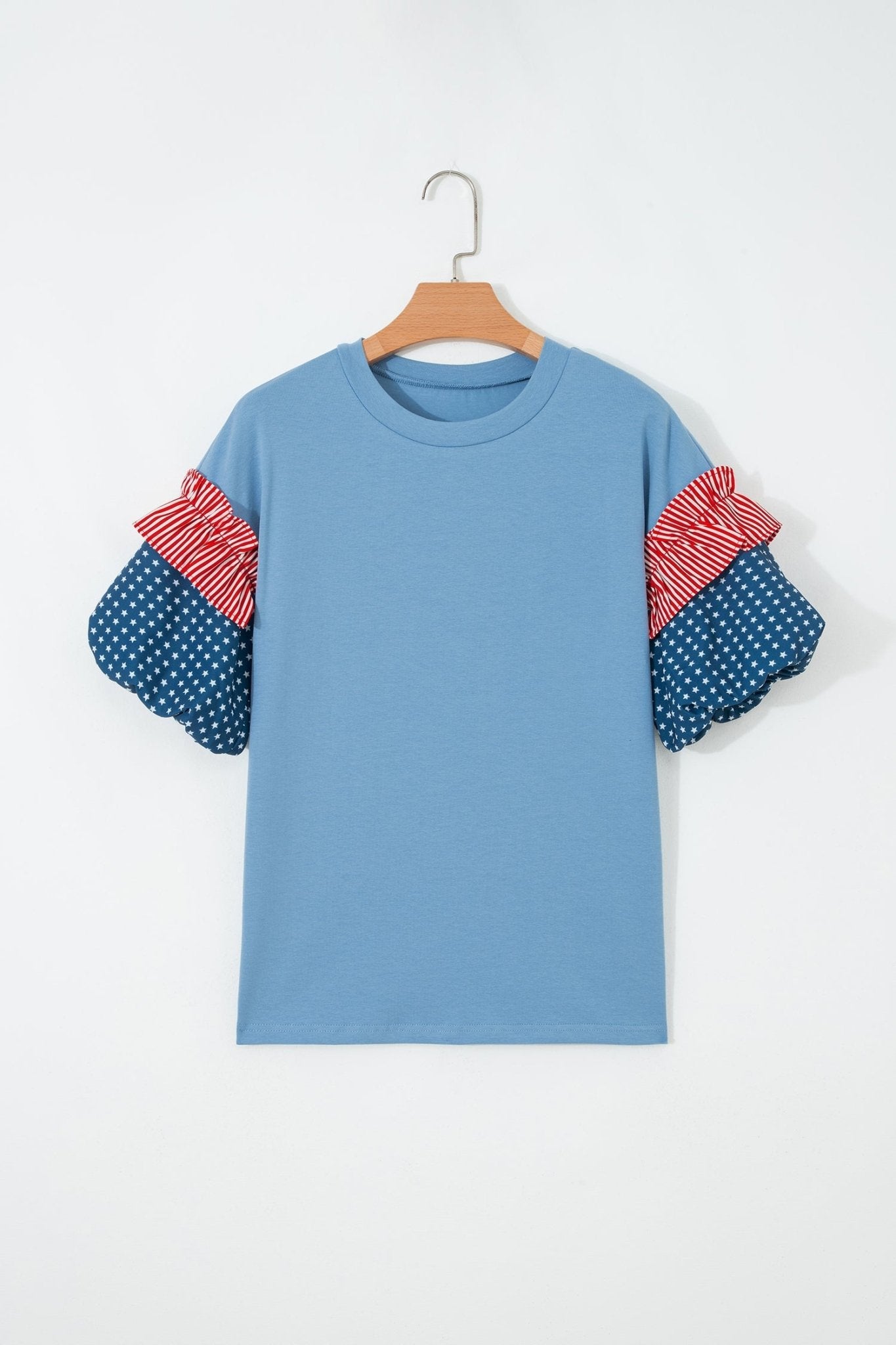 Stars & Stripe Patchwork Short Puff Sleeve Top - Rooted & Reckless Co.