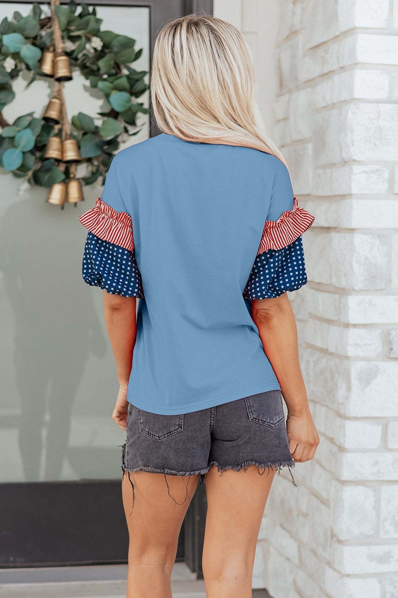 Stars & Stripe Patchwork Short Puff Sleeve Top - Rooted & Reckless Co.