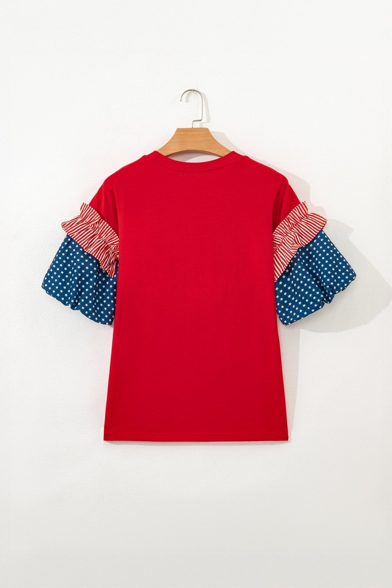 Stars & Stripe Patchwork Short Puff Sleeve Top - Rooted & Reckless Co.