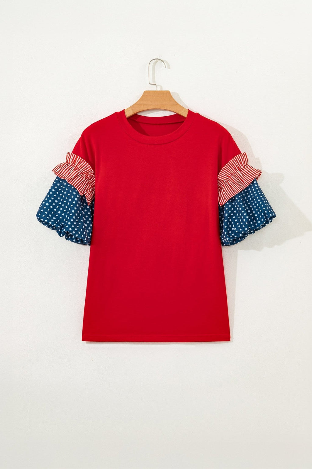 Stars & Stripe Patchwork Short Puff Sleeve Top - Rooted & Reckless Co.