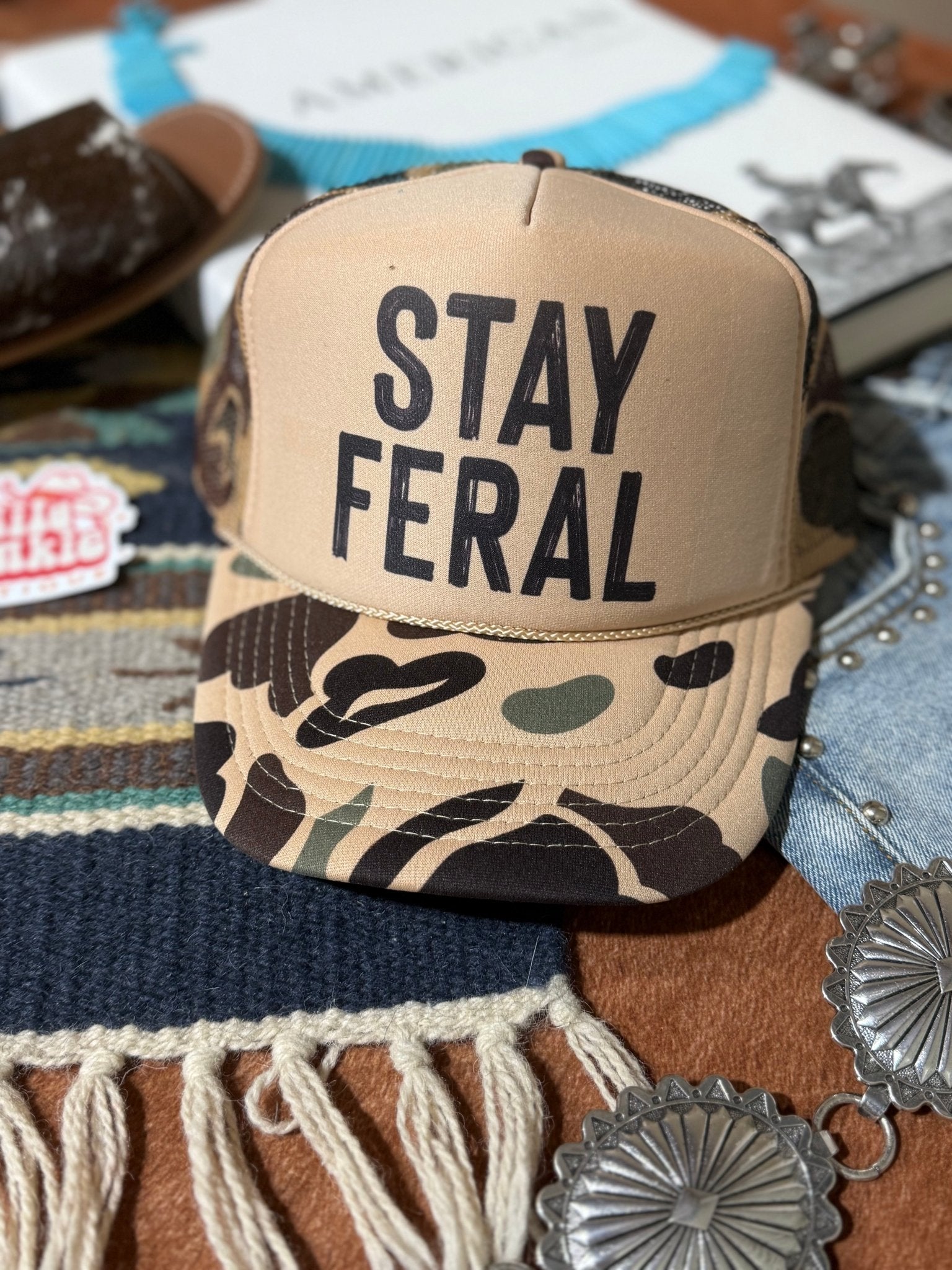 Stay Feral Camo Trucker Hat - Rooted & Reckless Co.