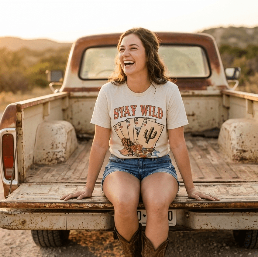 "Stay Wild" Western Graphic Tee — Pre-Shrunk 50/50 Blend Sublimation Western Statement - Rooted & Reckless Co.