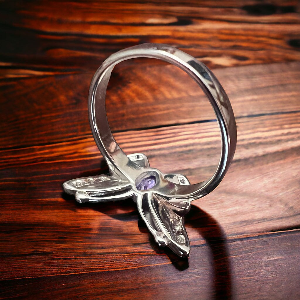 Sterling Butterfly Ring with Opalite inlay and CZ - Size 10 - Rooted & Reckless Co.