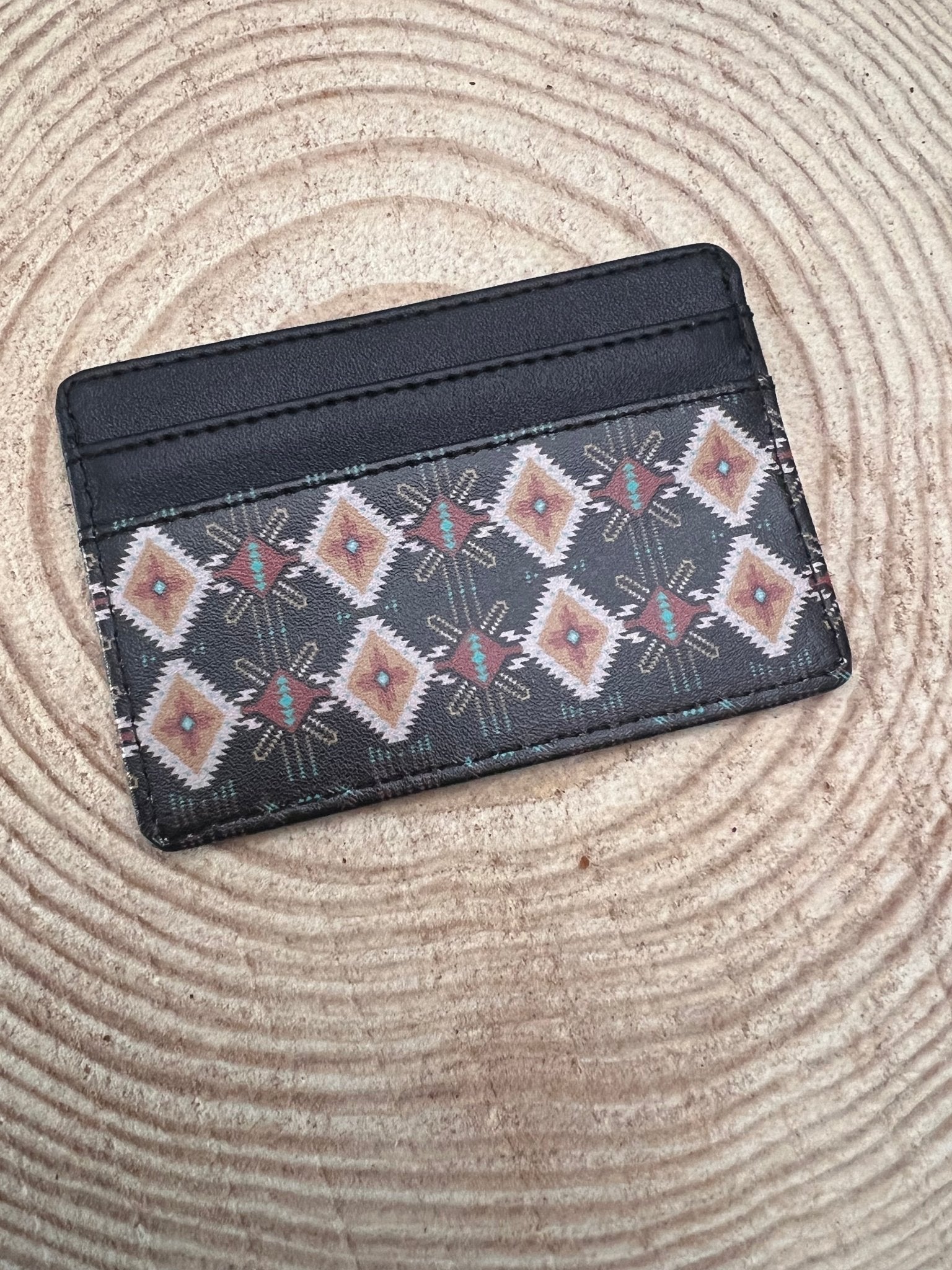 Sterling Kreek "Horseshoe Bay" Western Aztec Card Wallet — Black Two-Sided Design - Rooted & Reckless Co.