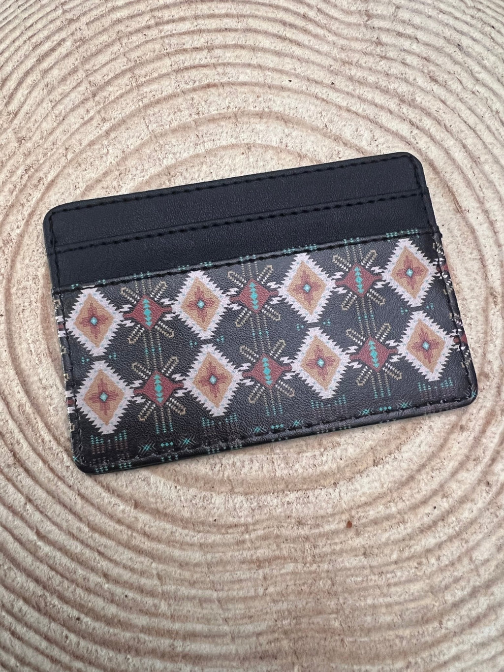 Sterling Kreek "Horseshoe Bay" Western Aztec Card Wallet — Black Two-Sided Design - Rooted & Reckless Co.