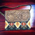 Sterling Kreek "South Point" Tooled Real Leather Crossbody Bag — Black Aztec Western Statement - Rooted & Reckless Co.