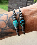 Sterling Pearl and Checkered Bead Stretch Bracelet - Rooted & Reckless Co.