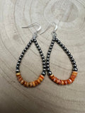 Sterling Pearl & Orange Spiny Oyster Teardrop Earrings — 2.5 inch drop (Made in USA) - Rooted & Reckless Co.